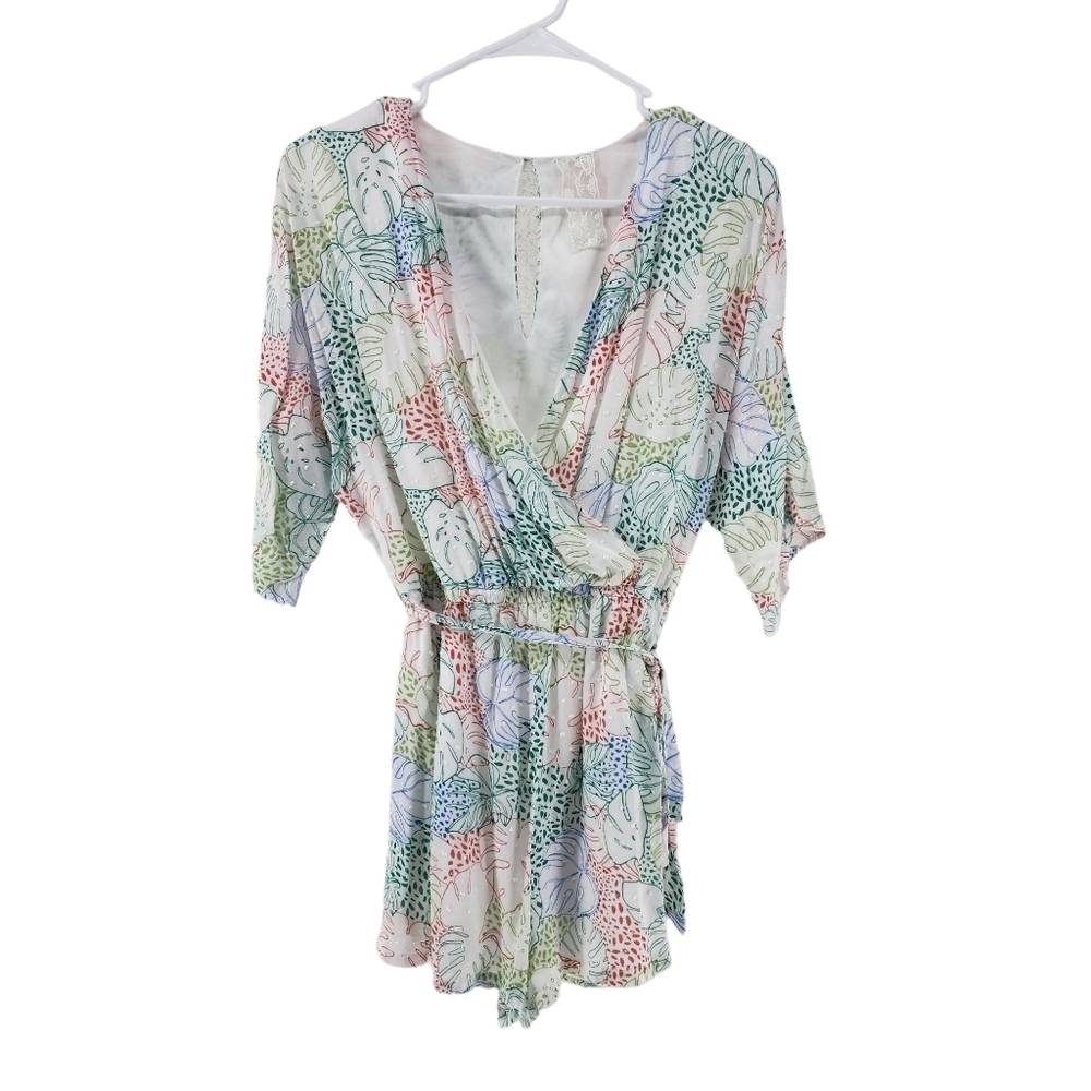 Sadie & Sage Women's Palm Printed Surplice Neck Romper - M